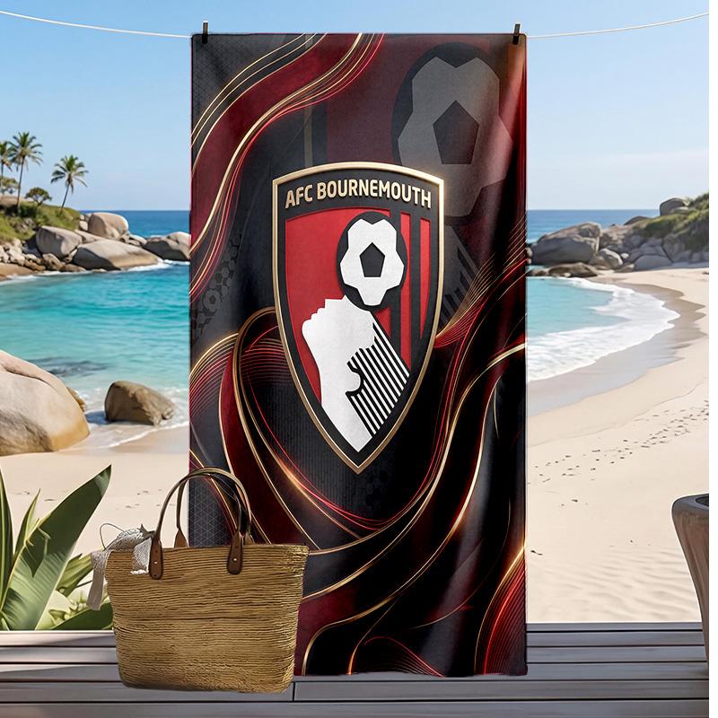 Asciugamano da Spiaggia con Stampa del Bournemouth Football Club, Asciugamano Grande Morbido Asciugatura Rapida per Spiaggia Campeggio Nuoto