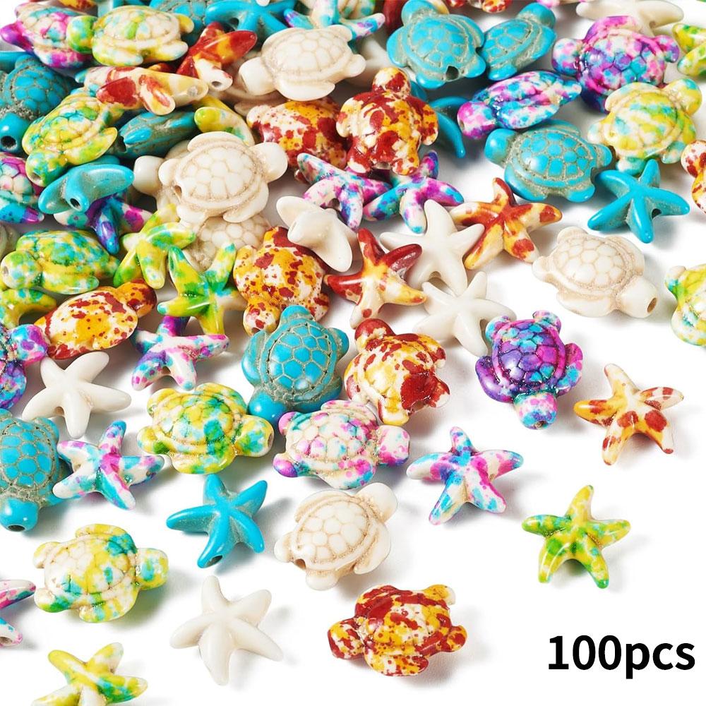 100pcs Turquoise Sea Turtle Zhuhai Star Bead Colorful Marine Life Bead Craft Bead Jewelry Making Bracelet Necklace Foot Chain DIY Supplies