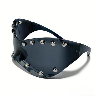 Y2k Futuristic Oversized Punk Sunglasses Punk Rivet Black One-piece Frame Shades for Women Men Trendy Streetwear Party Eyewear