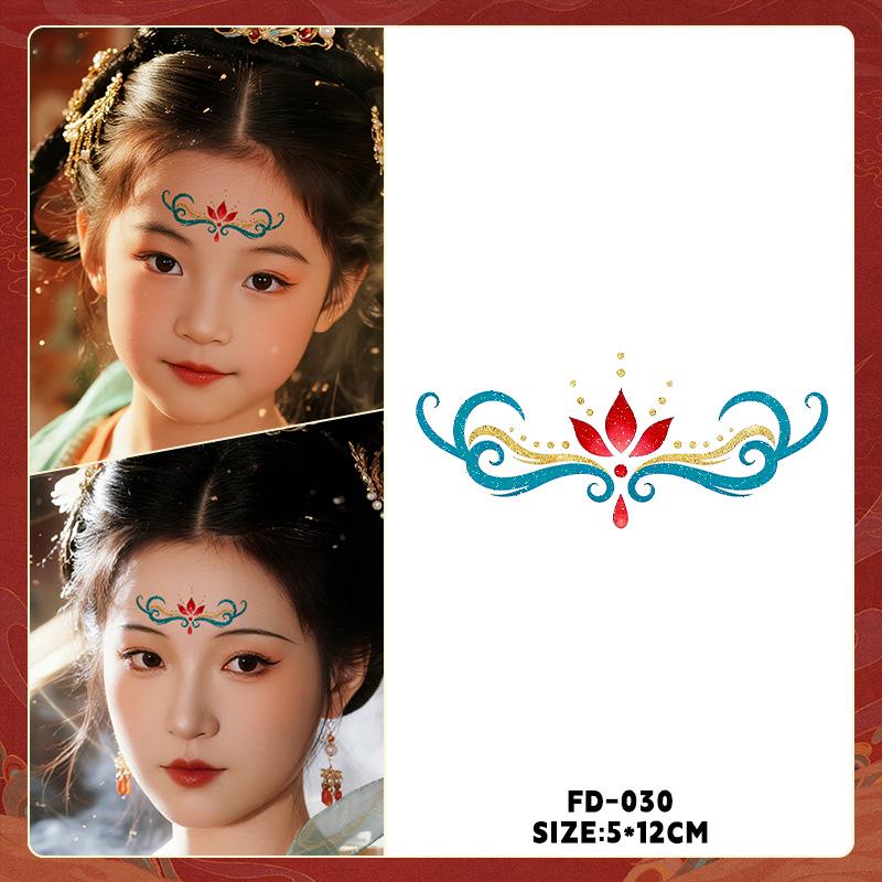Ancient Style Dunhuang Glitter Face and Forehead Tattoo Stickers for Hanfu Costumes