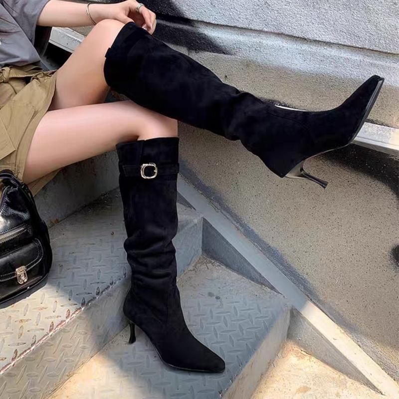 

Высокие сапоги для женщин с острым носком на высоком каблуке, туфли для платья, роскошные женские туфли-лодочки 2025, новые зимние ботинки челси, женская обувь 40 чёрный