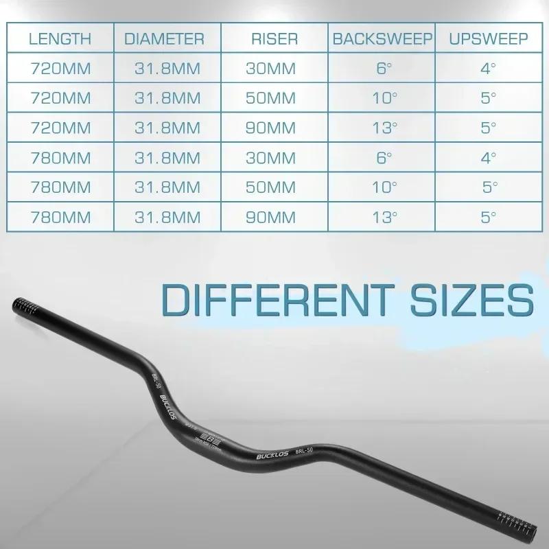 BUCKLOS Manubrio MTB 580/620/720/780MM Manubrio a Rondine per Bicicletta 25.4MM 31.8MM Manubrio per Mountain Bike in Alluminio Riser Bar