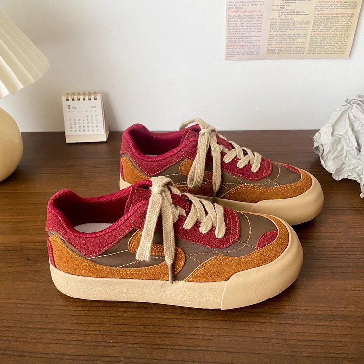 

Женские ретро красные кроссовки на толстой подошве, Весна 2025, Шикарный гонконгский стиль, Немецкие тренировочные туфли с круглым носком 37 красный