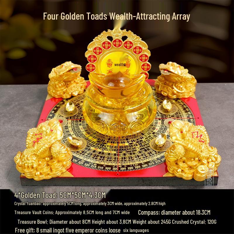 

Золотая жаба Пиксю Компас: Привлекающий богатство орнамент в виде горшка с сокровищами для дома и офиса.