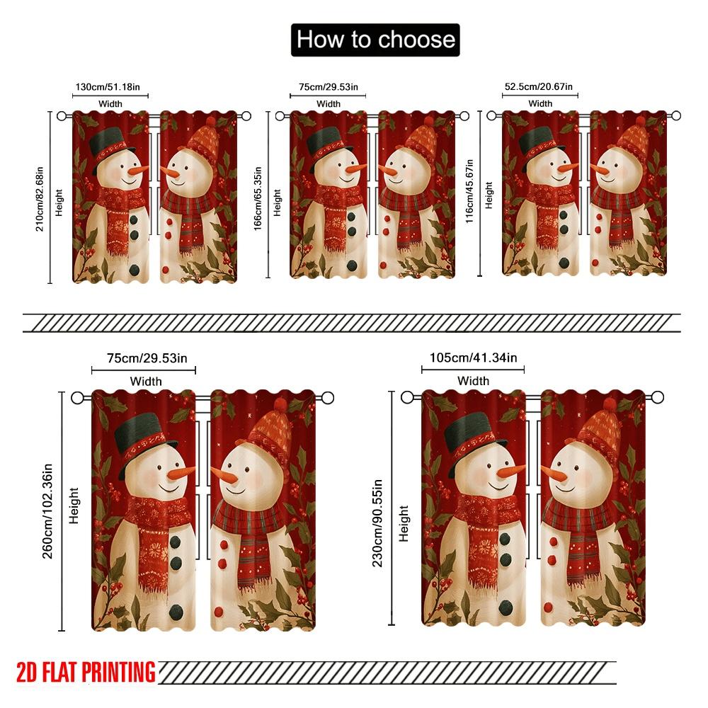 2pcs,2D Plane Printing Curtain Fabric Christmas Snowman1 Versatile Polyester (without Rod) Home Decor Use for Bedroom, Living