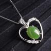 925 Sterling Silver Heart-shaped Jade Pendant Necklace with Certificate - Green Hetian Jade for Women