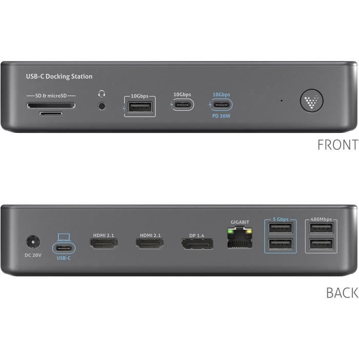 Station d'accueil usb c - vuelogic - 3 écrans - 8k - 100w - design compact