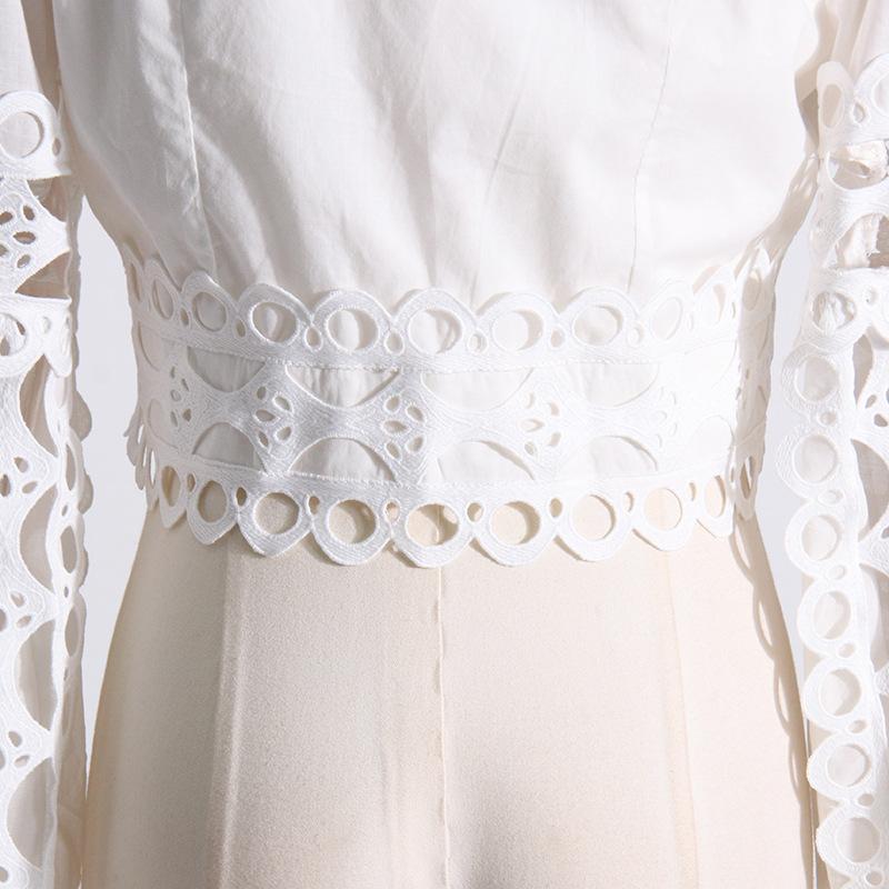 Damen Vintage Hofstil Spitze Prinzessin Ärmel Solide Langarm Top Langer Rock Anzug