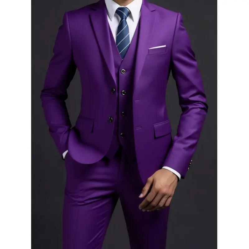 Men's Suit (Blazer+ Trousers) Gentleman Business British Style Solid-color Banquet Host Casual Wedding Suit