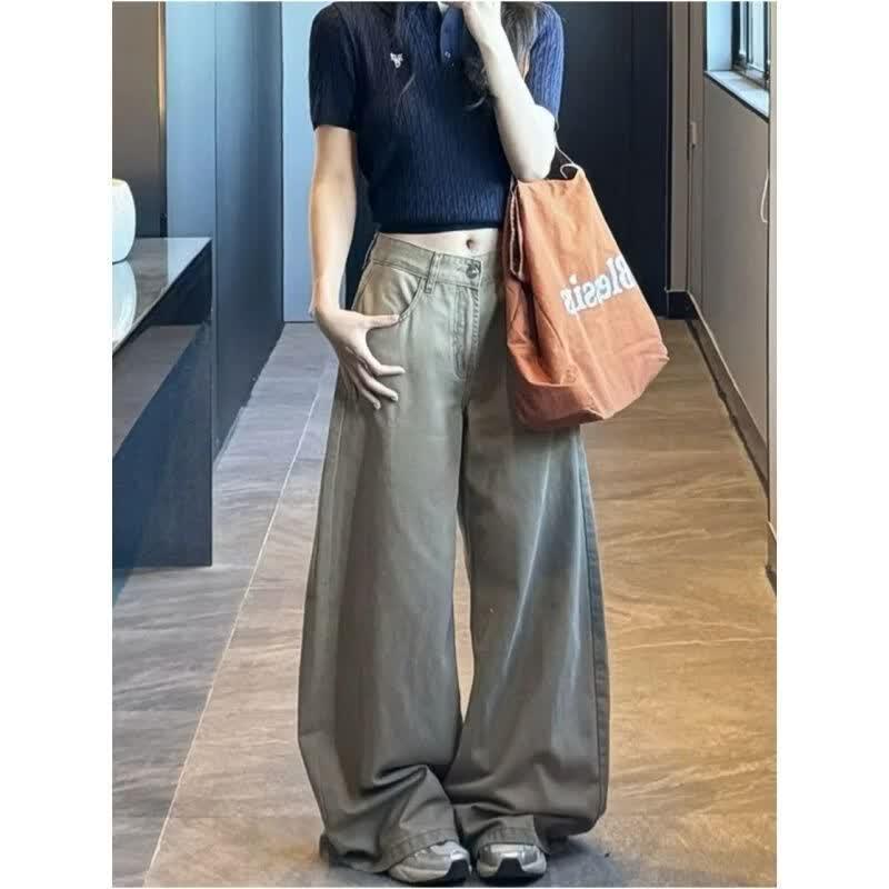 ZOSE Women s Loose High-Waist Wide Leg Denim Trousers M