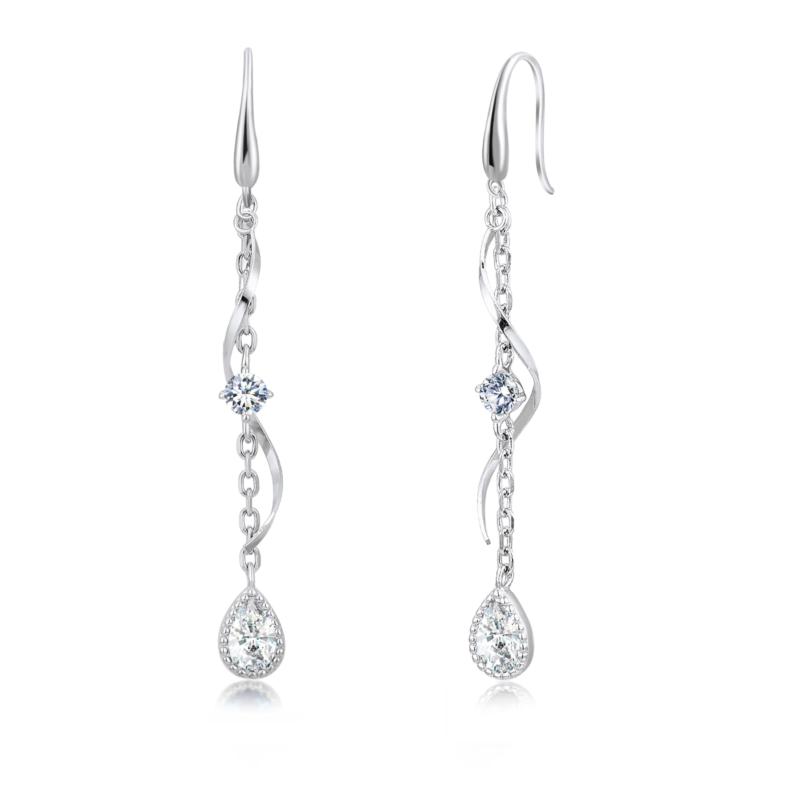 

Zirconia Earrings for Women and the Silver April Earrings with Gift for Women in Their and 40s FH.bird [Waves Sea] Hypoallergenic, 925, Birthstone,