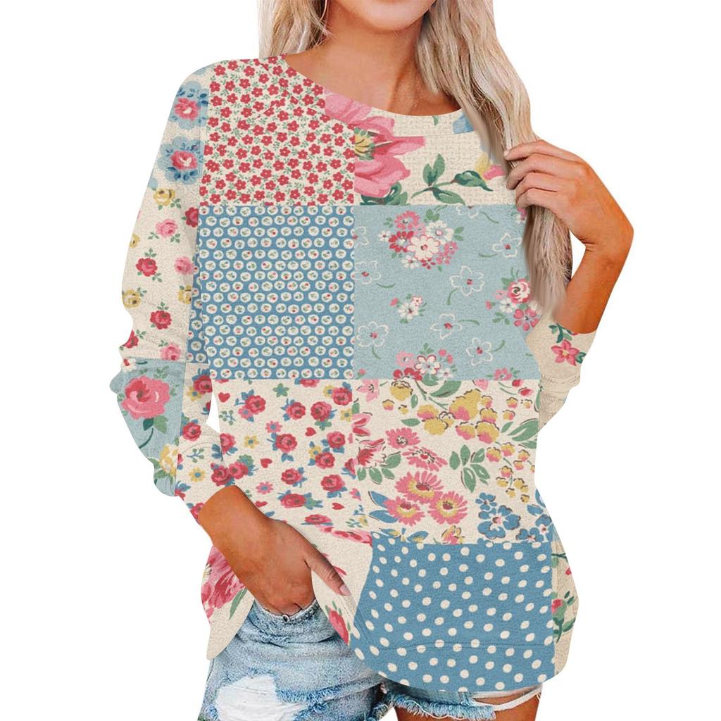 Damen Modisches Rundhals Schulter Langarm Bedrucktes Lässiges Pullover-Oberteil