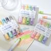 4pcs Fruity Highlighter Pens Set Brush Tip Strobe Bling Glitter Color Marker Liner for Drawing Painting Art School A7640
