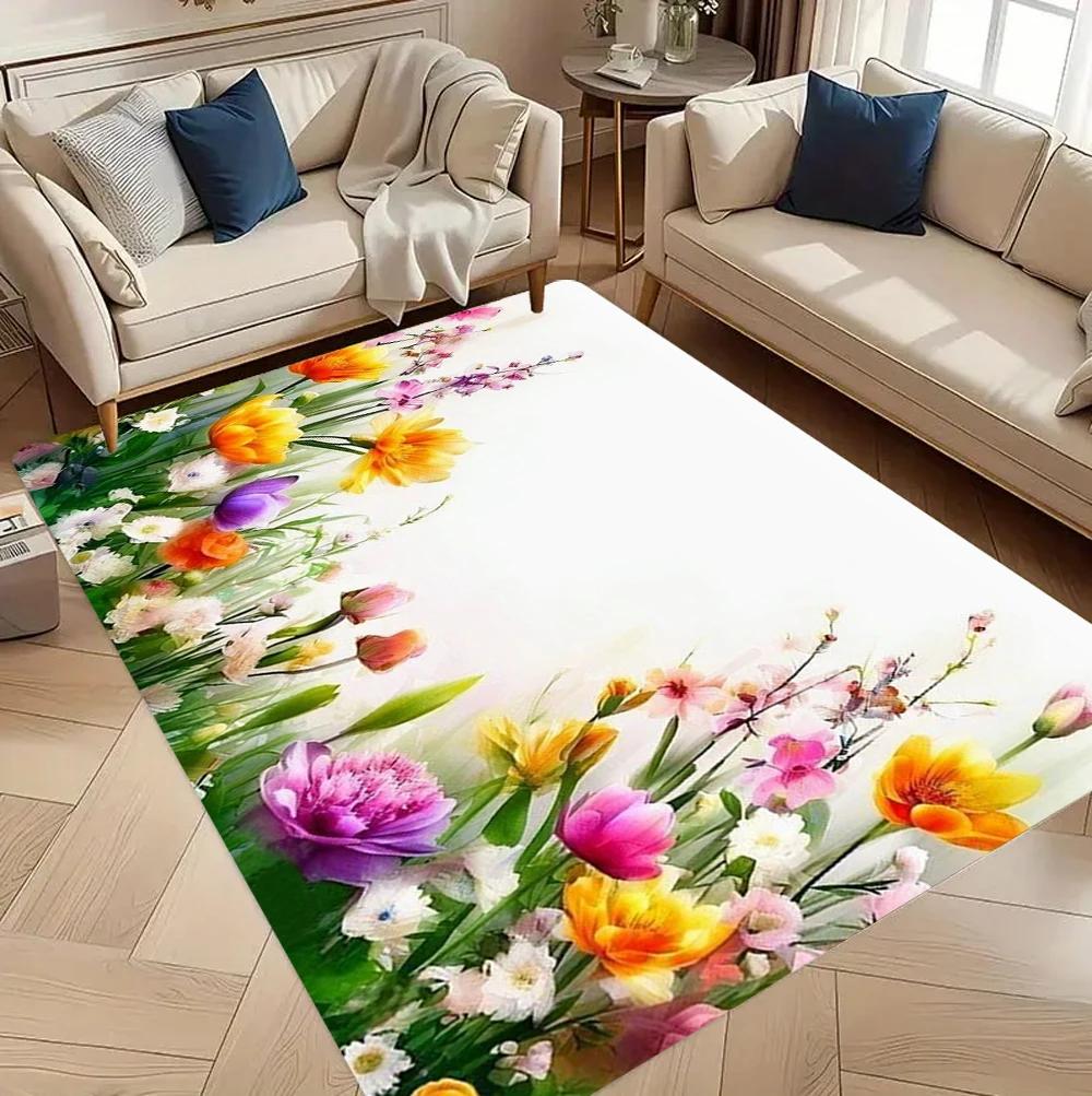 Bunter Aquarell-Blumen-Themen-Bereichsteppich Wohnzimmerdekoration Sofateppich Schlafzimmer Nachttischteppich Küche Couchtisch Bodenschutzmatte