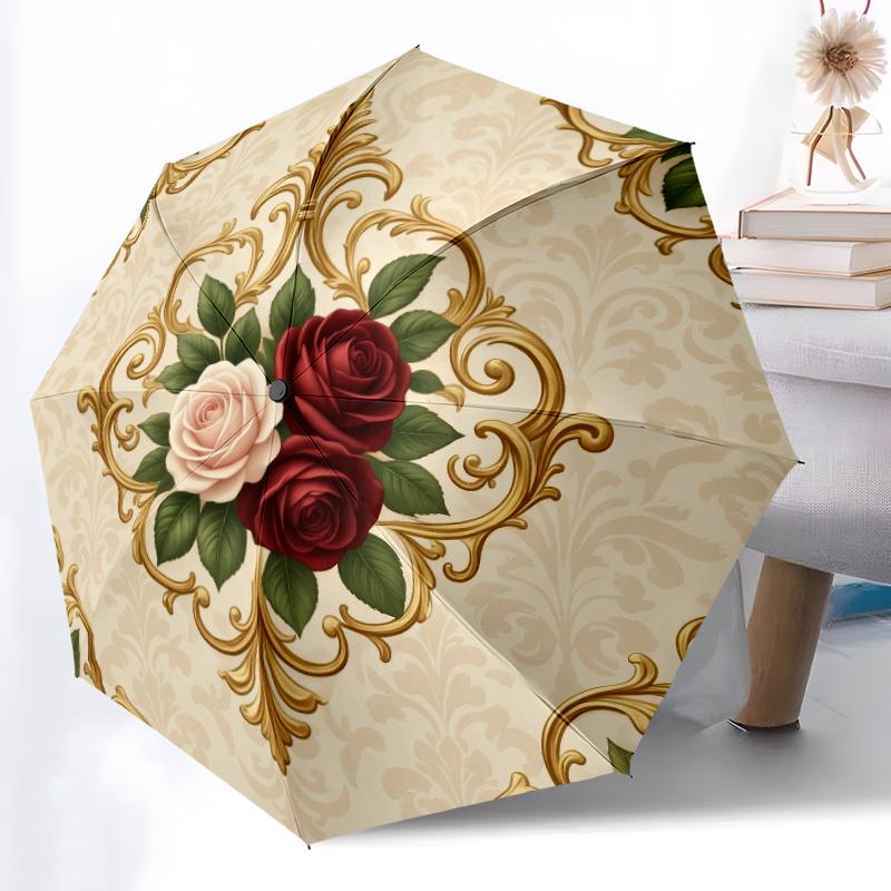 1pc Basketball Fire Clock Combination Pattern Sturdy 8-Bone Auto Umbrella, Bright Umbrella, Digital Printed, Foldable Umbrella for On-the-Go Outdoor U