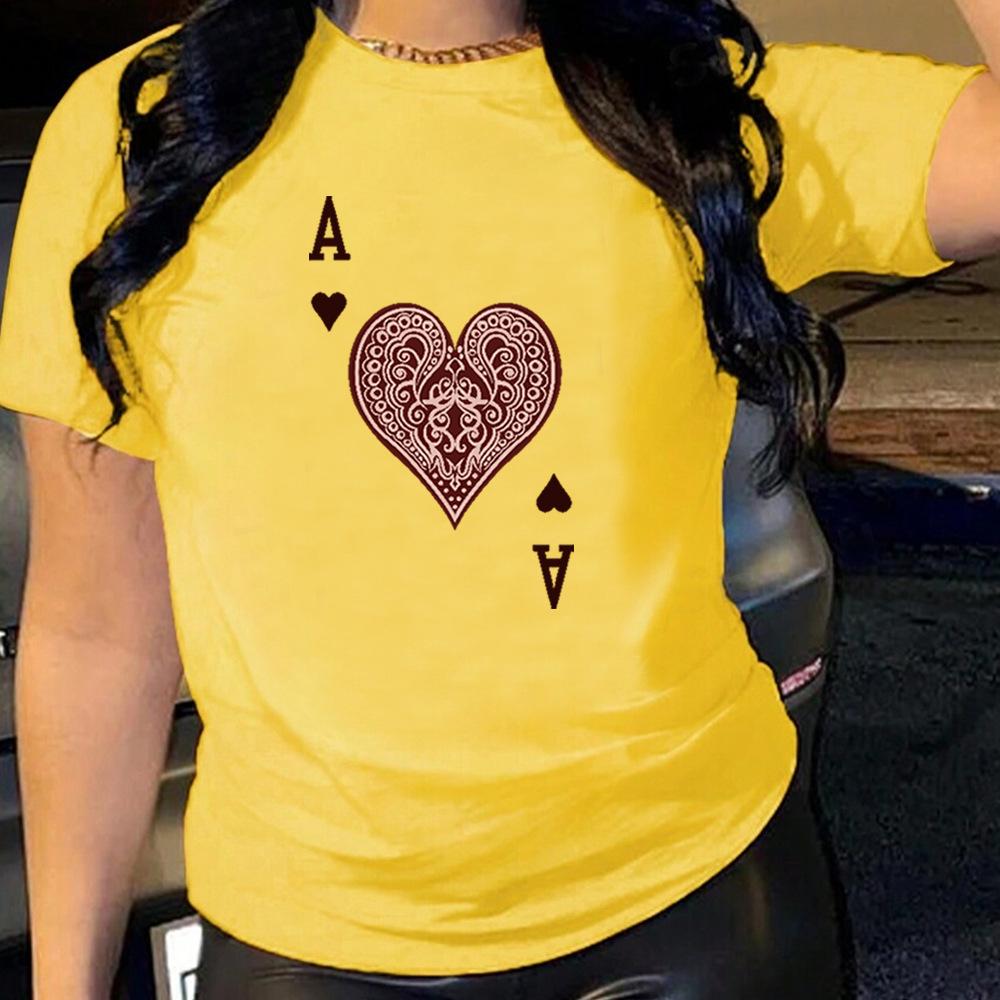 Heart Shaped and Letter Casual Comfortable Pure Cotton Printed Women's Round Neck Short Sleeved T-shirt