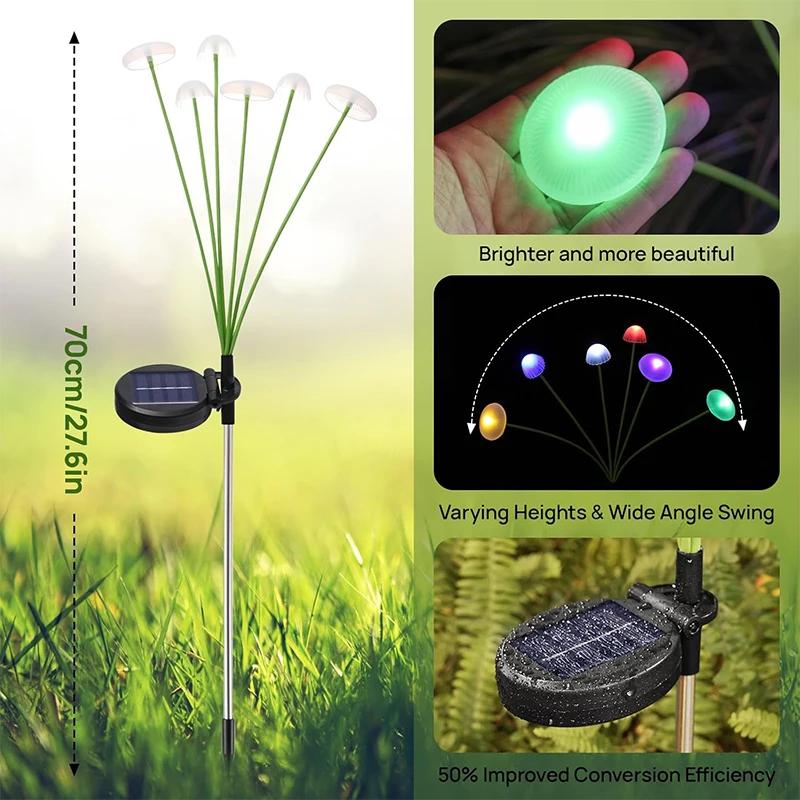 LED Outdoor Solar Mushroom Lights Garden Decor Jellyfish Sway Light Waterproof Patio Landscape Pathway Yard Lamp