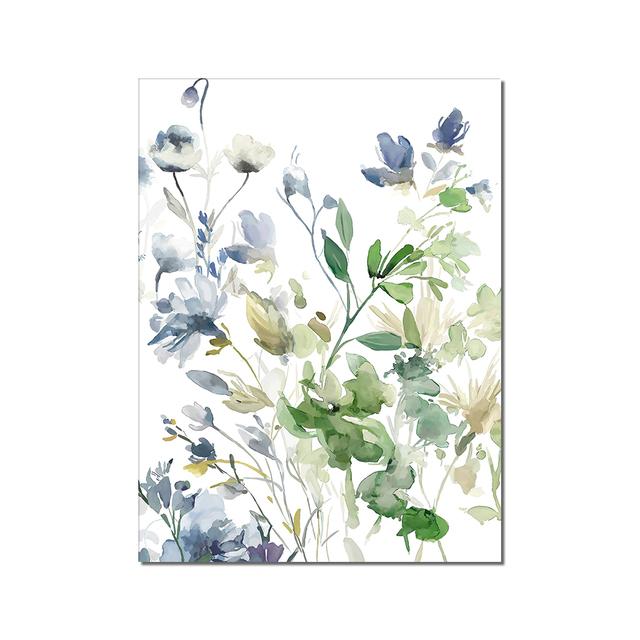 Original Design Abstract Blue Flower Canvas Painting Nordic Green Plant Poster Printing Living Room Wall Painting