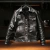 Retro casual denim tea core cowhide leather jacket men's lapel casual Ami Kaji leather jacket