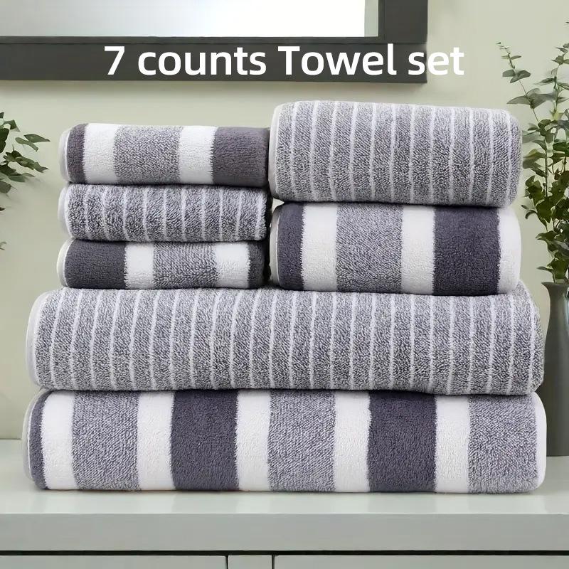 Quick-Dry Coral Fleece Striped Bath Towel - Soft, Absorbent, Large for Couples
