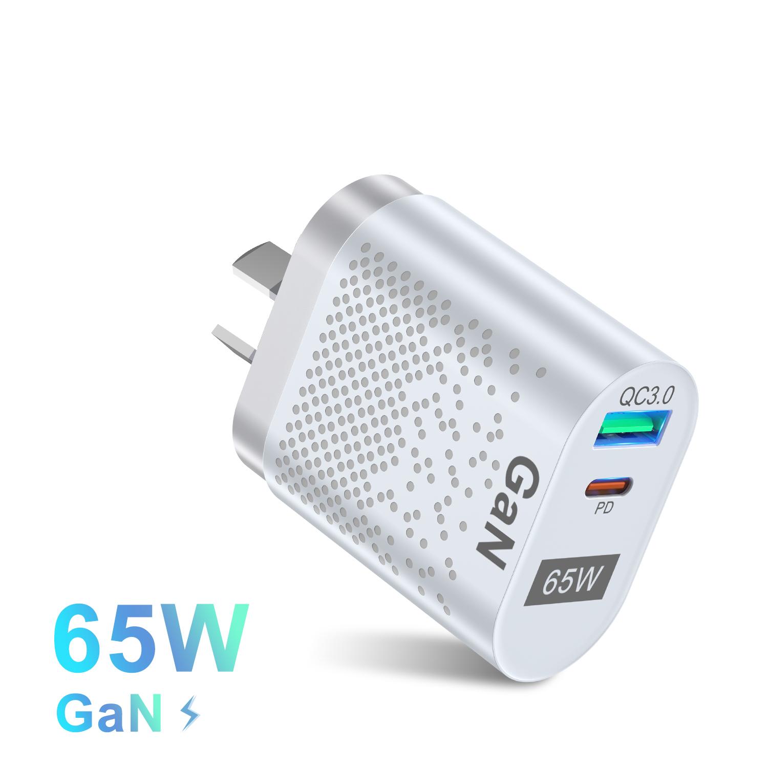 

Зарядное устройство для телефона GaN 65 Вт с вилкой KR/AU, быстрое зарядное устройство PD Type C, универсальная зарядка для телефона с вилкой Australia Korean Plug AU Charger White