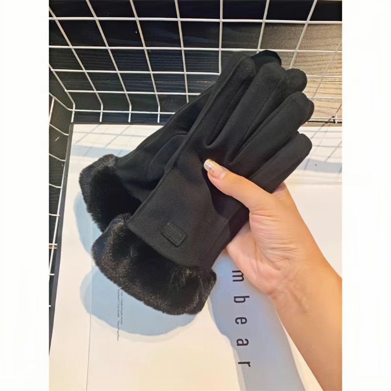 

Перчатки женские зимние милые бархатные утолщенные теплые женские осенне-зимние для верховой езды сенсорные ветрозащитные зимние One Size чёрный