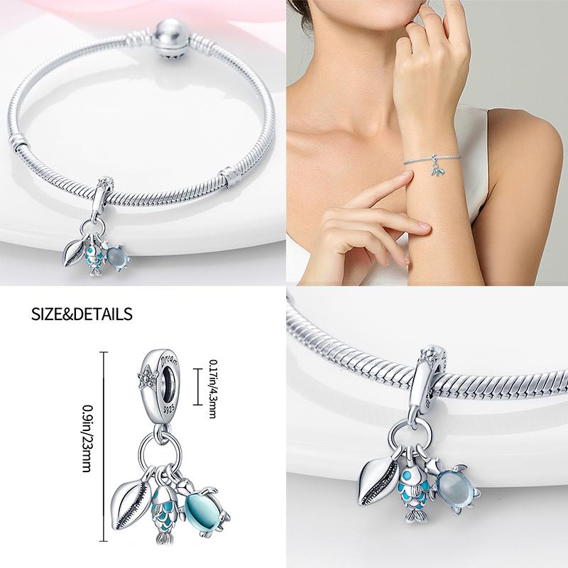 100% Genuine 925 Sterling Silver Ocean Collection Seashell Turtle and Heels Charm Beaded for Original  Bracelet Bracelet