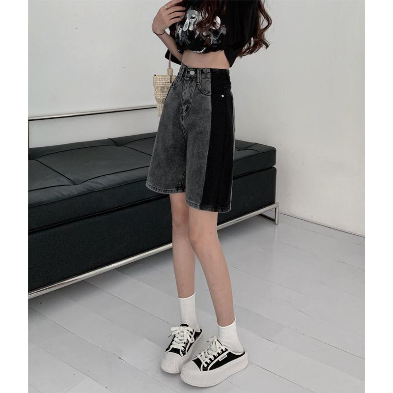 Shorts Vaqueros Mujer Verano Moda Cintura Alta Pantalones Cortos Sueltos Pierna Ancha Vaqueros Pantalones Gris Tendencia Streetwear