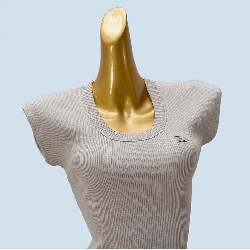 Pure Desire U Collar Embroidered Letters Thin Small Flying Sleeve Knitted 2025 New Summer Slim Fit Slimming Base Top