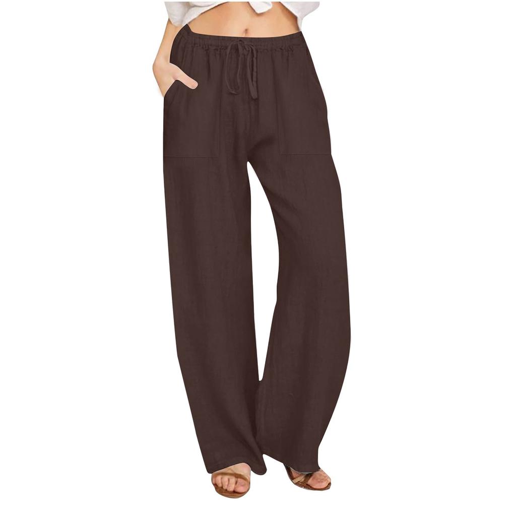 Women's Fashion Color Drawstring Elastic Pocket Straight Leg Casual Pants