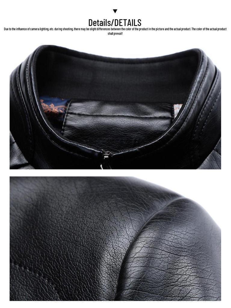 Men's Casual Autumn Leather Jacket - Middle-aged Plus Velvet Thick Style