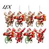 Indoor Christmas Theme Ornaments 8/16/24/32Pcs 2D Flat Wooden Ornaments, Santa Claus Riding Bicycle Hanging Winter Holiday Craft Decorations
