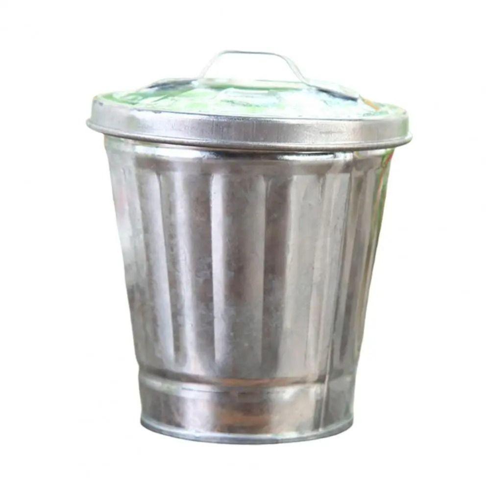 Small Buckets Galvanized Desktop Trash Can Iron Portable Waste Bin Durable Mini Wastebasket Home