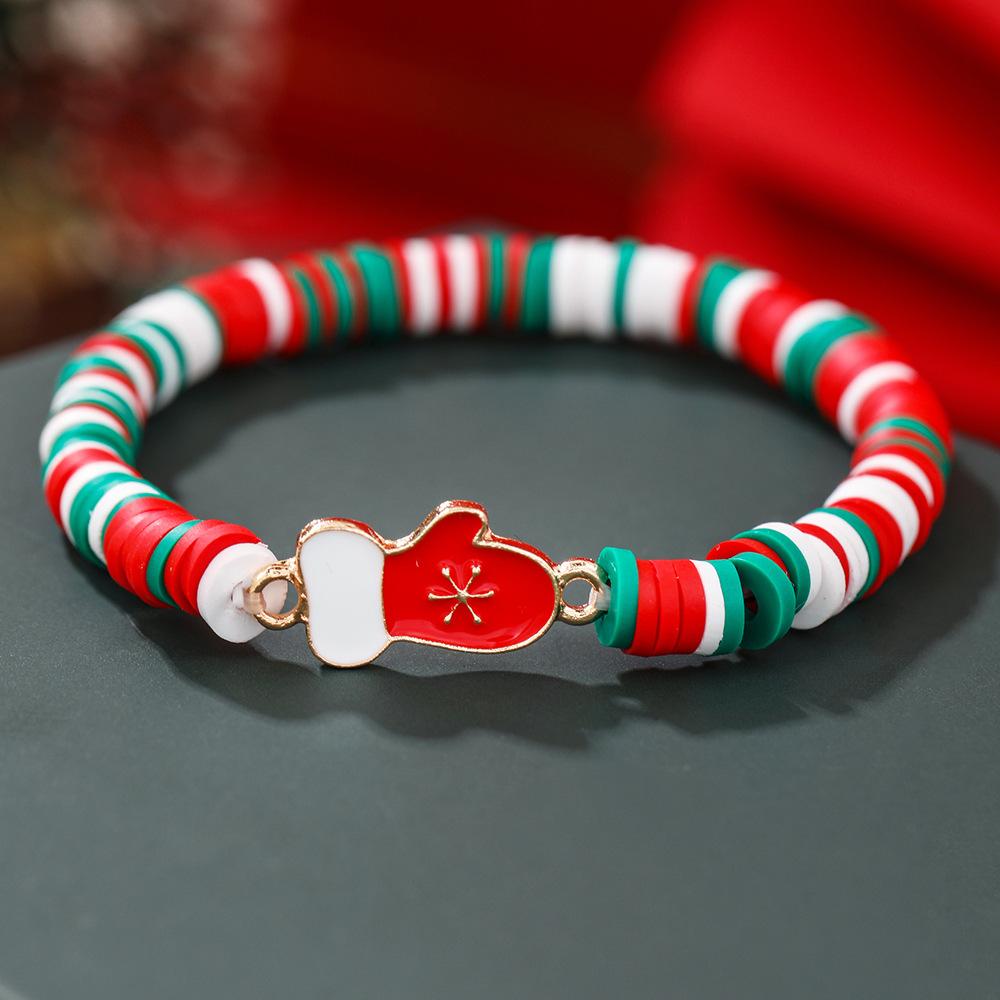 European and American Christmas soft pottery bracelet, new Christmas alloy accessories red, green and white soft pottery elastic rope bracelet