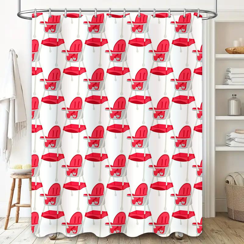 Red High Chair Pattern Shower Curtain with Waterproof Fabric for Bathroom Decor Washable Bath Mat Set Size180x245cm (71''x96'')