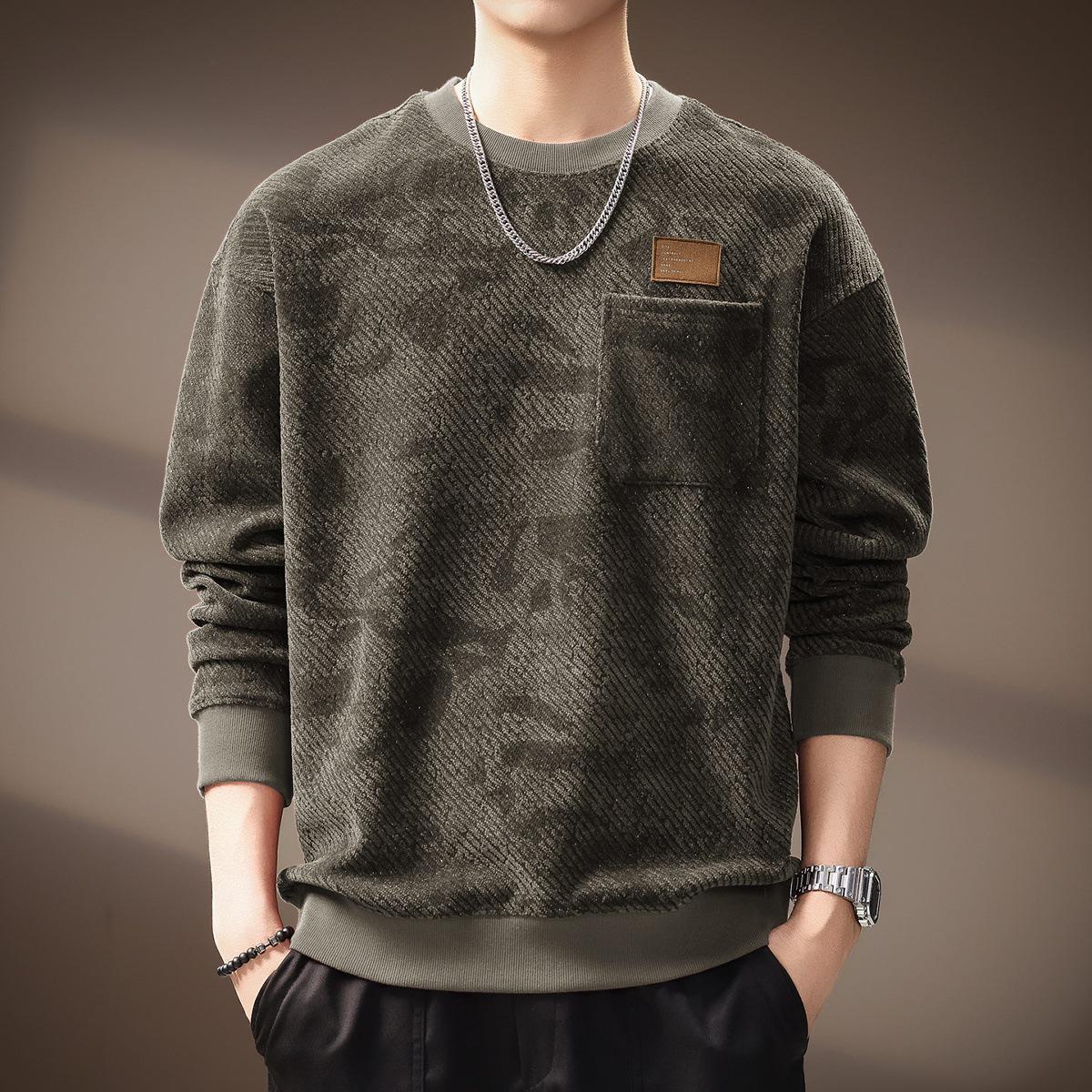 Men s Autumn Retro Textured Casual Hoodie: High-End Trendy Long Sleeve Star Print S (90-110 lbs)
