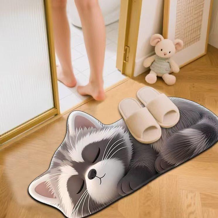 Cartoon Cat Bathroom Mat, Shower Room Water-absorbing and Wear-resistant Floor Mat, Room Dirt-resistant Door Mat