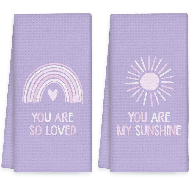 Boho Rainbow Kids Hand Towels Set of 2 - Kids Bathroom Decor Hand Towels, You are My Sunshine Dish Tea Towel for Nursery Kitchen Bathroom, Rainbow