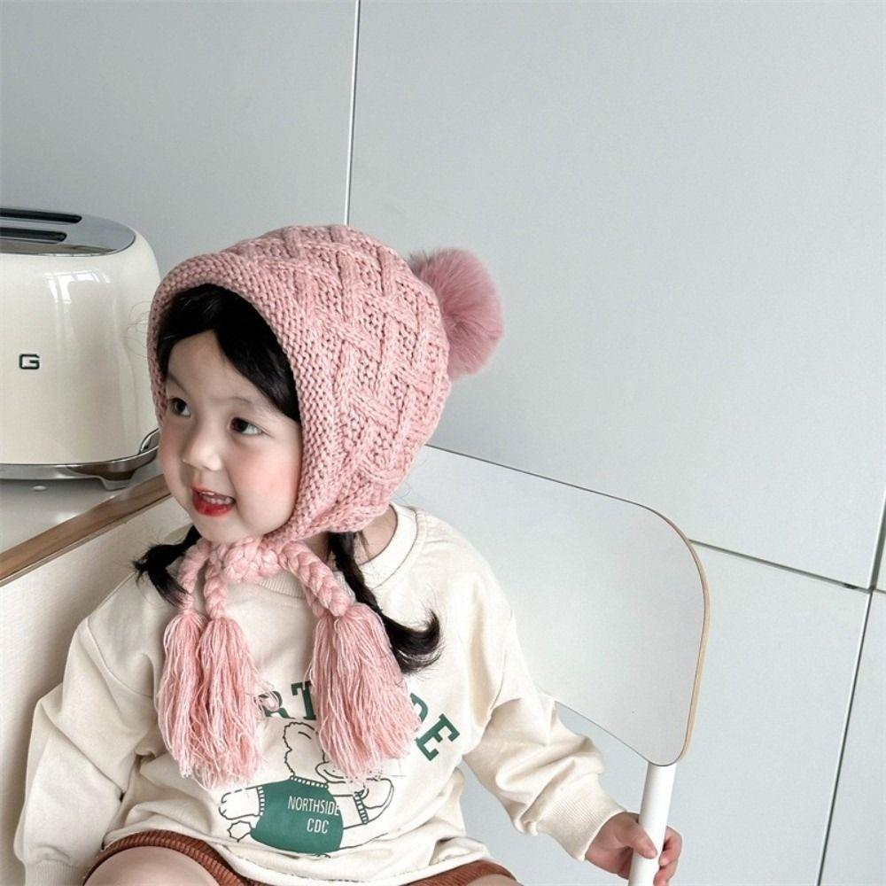 Soft Warm Hand Knitted Cap Autumn Winter Ear Protection Cap Korean Baby Crochet Hat Toddler