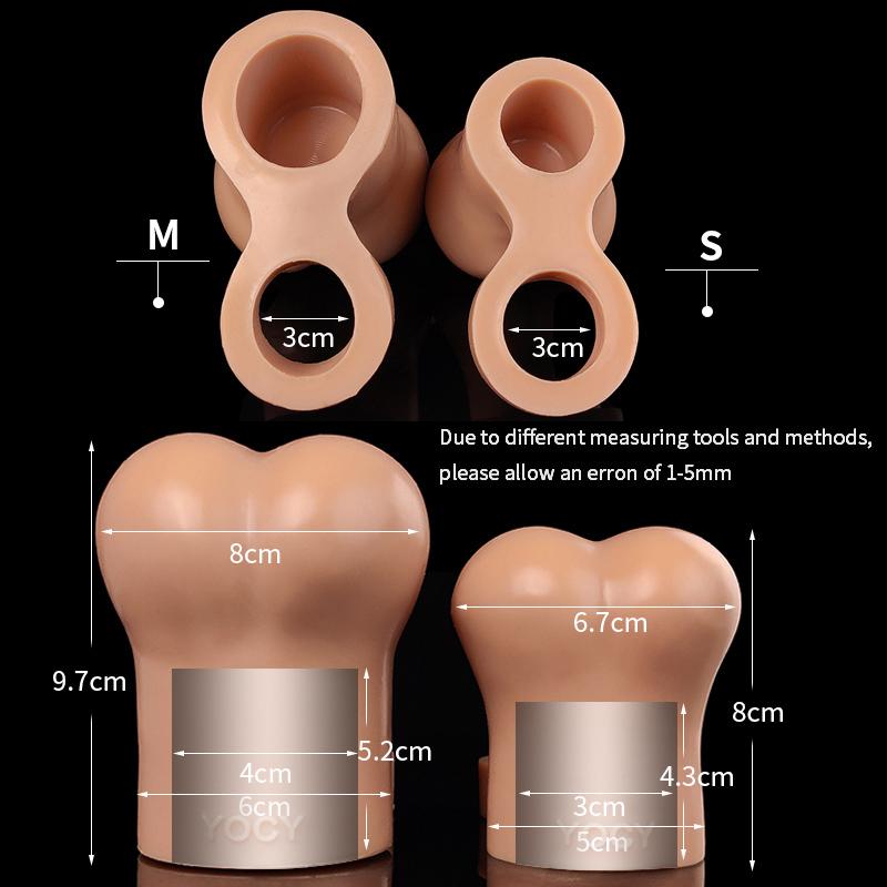 New Design Realistic Penis Ring  Male Masturbator Nuts Wearable Testicles Enlargement Cup Soft Silicone Fantasy Sex Toy for Men