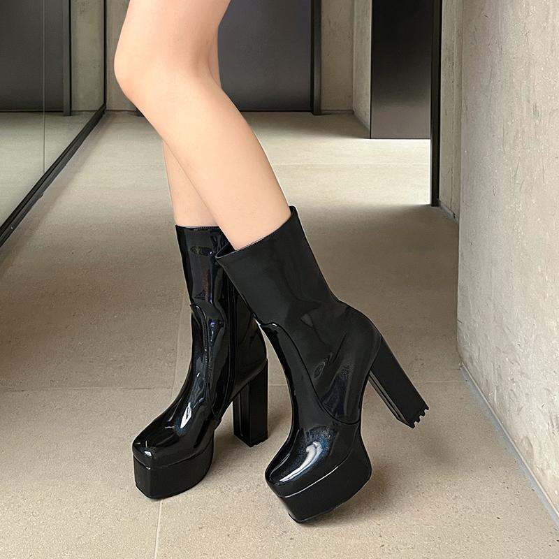 Dame Midtkalvstøvletter Platform Glidelås Kort Støvlett Svart Rosa Rød Hvit Hæl Festsko Damer Vintersko Sko Stor Størrelse