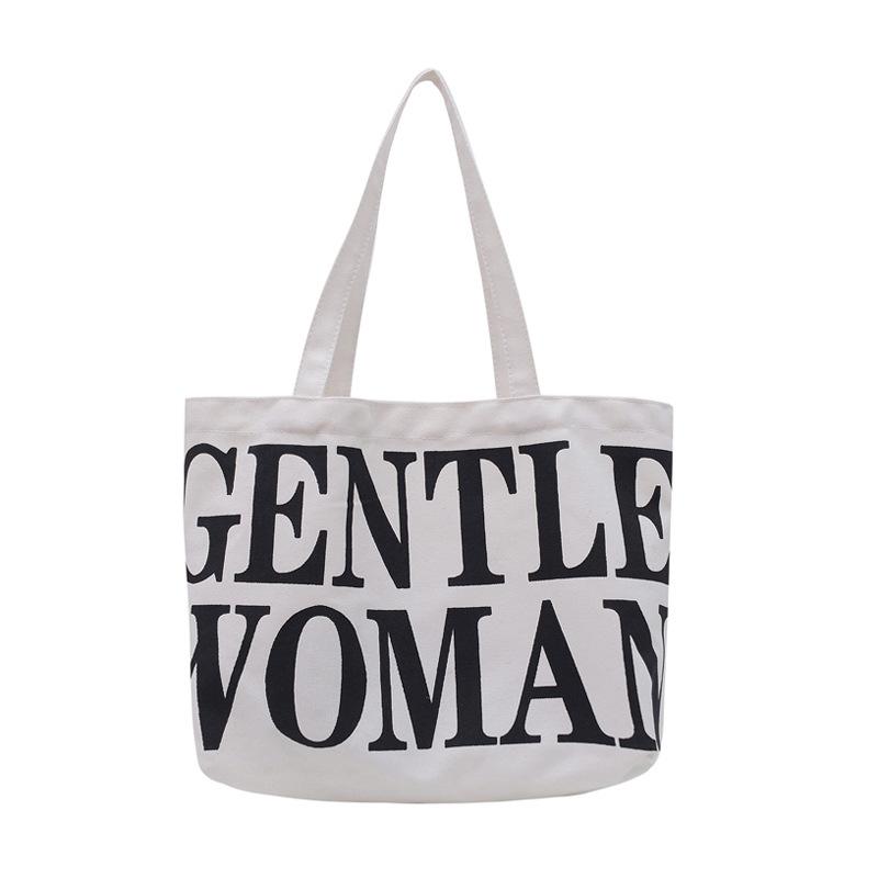

Simple letter canvas bag women s new literary ins style large-capacity shoulder bag student class tote bag wholesale білий
