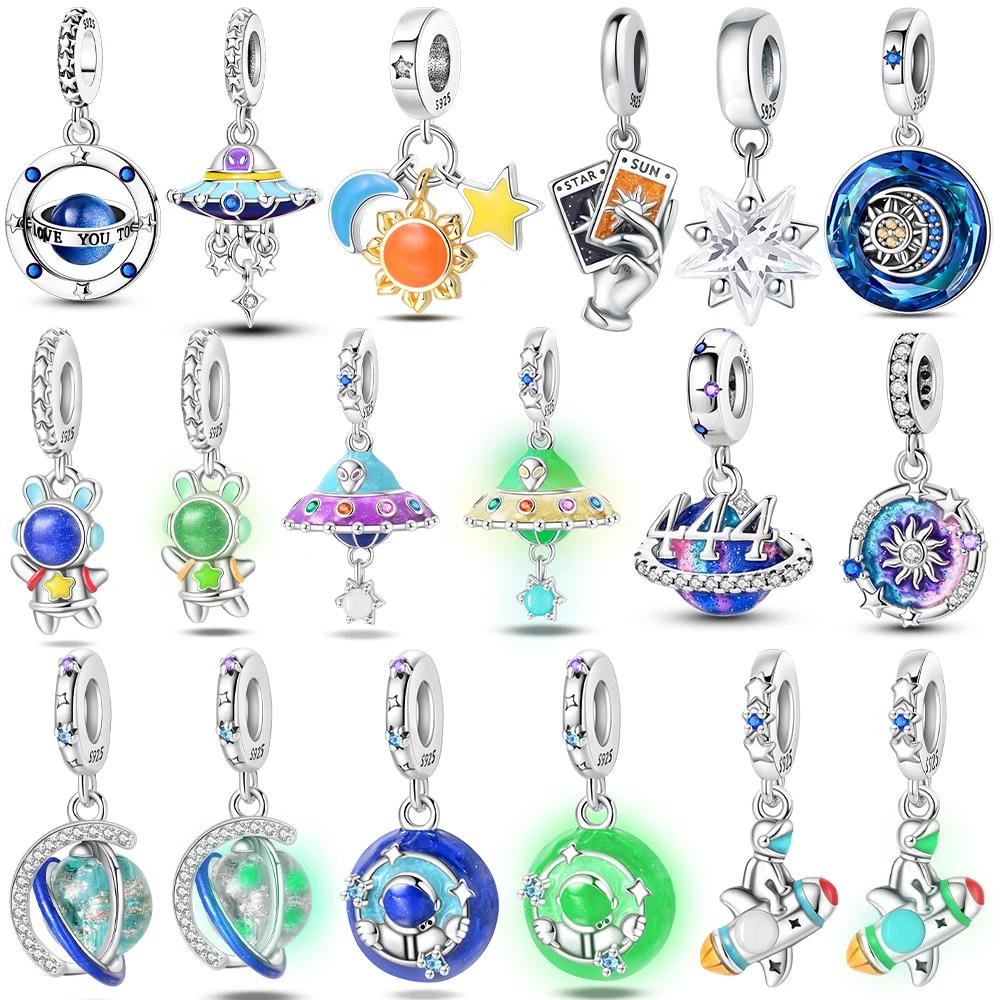 Charms Original Luminous Astronaut Rocket Stars Sun String Beads Fit Bracelet Copper Women Jewelry Making Diy Gift