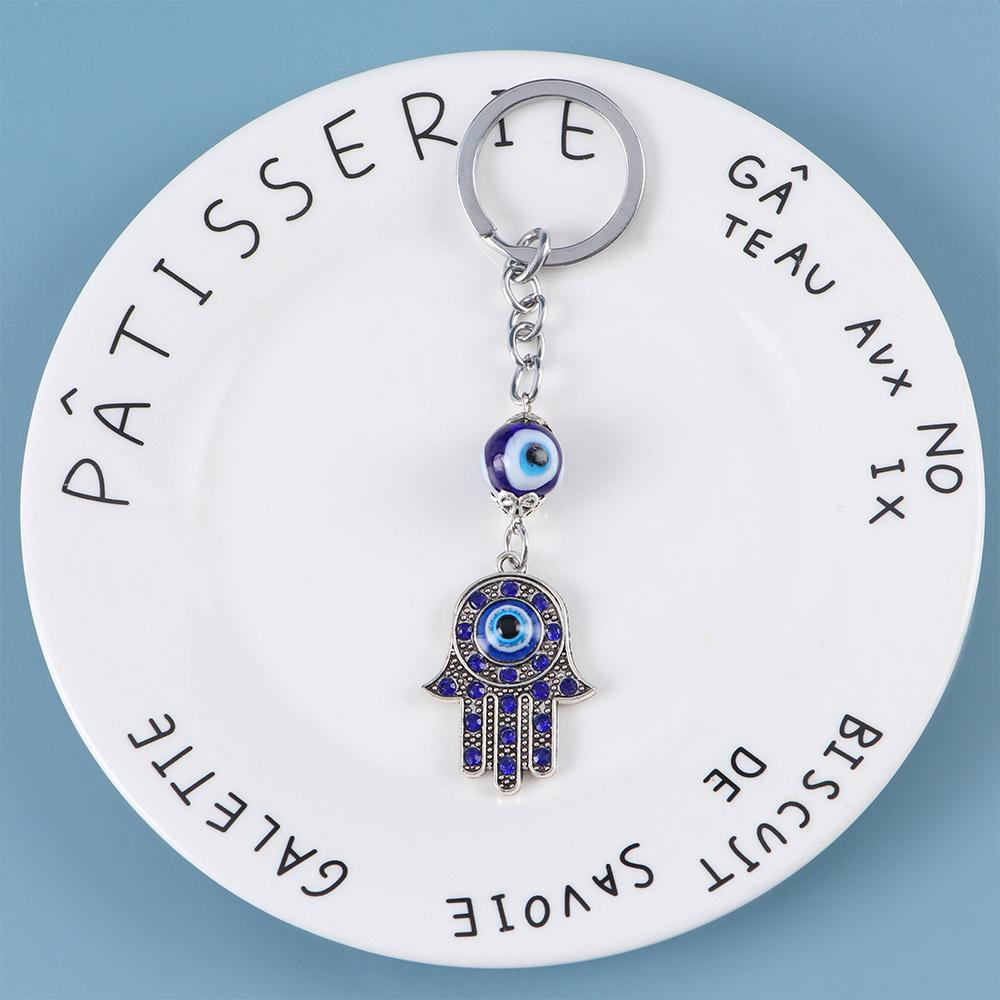 Jewelry Good Luck Car Keyrings Blue Key Holder Protection Charm Hamsa Keychain Fatima Hand Evil Eye