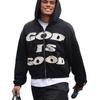 Sudadera Unisex Streetwear con Bordado God Is Good Estampado Flocado Corte Oversize Manga Larga Negra