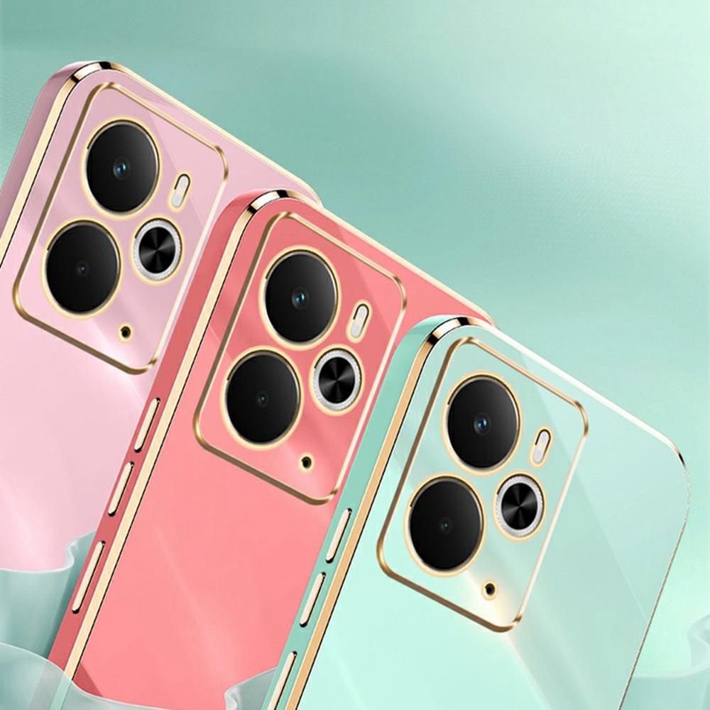 

XINLI For Realme 14 5G Case TPU Phone Cover with Electroplating Frame Cyan