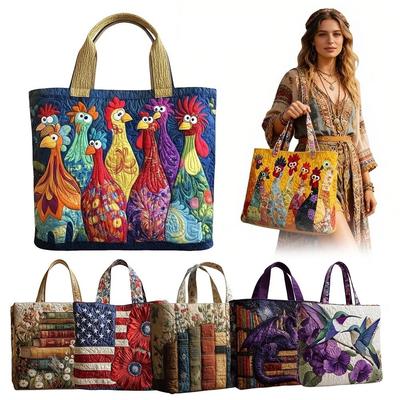 Fashion Vintage Quilted Tote Bag 3D Printed Patterns Large Capacity Travel Handbag Lightweight Cotton Canvas Bag Women Accessory