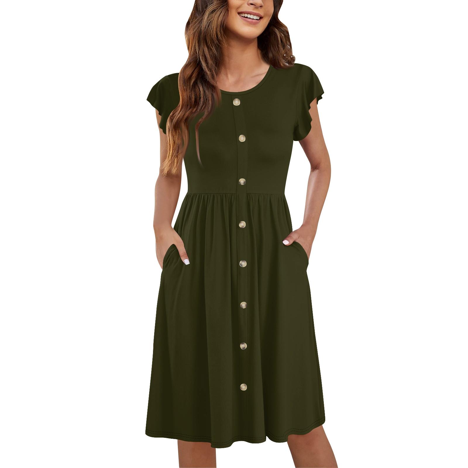 

Женские летние повседневные свободные платья миди с круглым вырезом и рукавами-крылышками и карманами на пуговицах XXXL