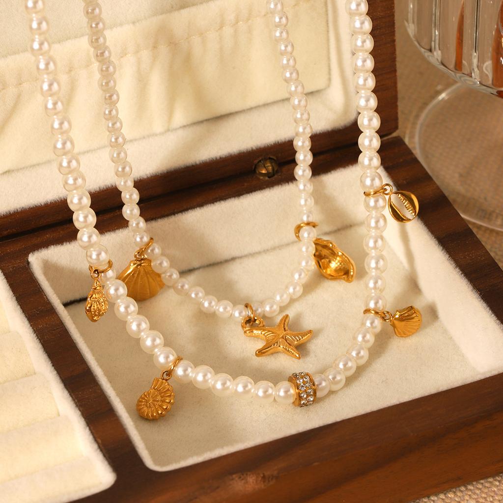 Ocean Element Necklace Shell Starfish Pearl Choker Minimalist Design Women's Jewelry