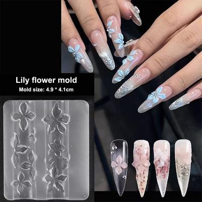 1/3Pcs Relief Lily Flowers Nail Carving Mold 3D Silicone Hawaii Hibiscus Flowers Petals Modeling Templates Clear Nail Tools